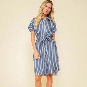 HEM & THREAD Striped Shirt Dress | Denim Blue